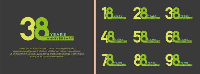 set of anniversary logo style green color on black background for special moment