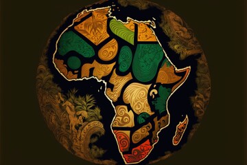 Africa map illustration with African colors, black history month. Generative AI