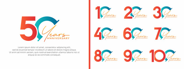set of anniversary logo style orange and blue color on white background for special moment