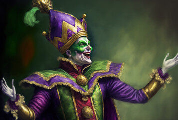 Fototapeta premium An illustration of a smiling jester for Mardi Gras. AI generated art. 