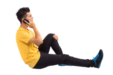 Full body Teenage boy portrait sitting using smart phone