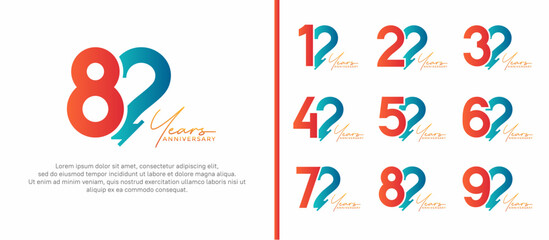 set of anniversary logo style orange and blue color on white background for special moment