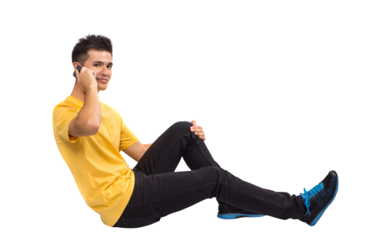 Full body Teenage boy portrait sitting using smart phone