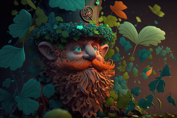 An illustration of a leprechaun with a big red beard. AI generated art. 