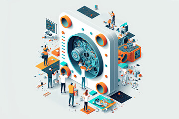 Team of engineers and designers building a futuristic, high-tech product, generative ai
