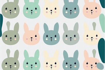 Patterned background with cute rabbits, easter. Generative AI