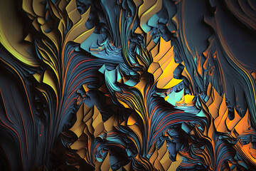 Abstract background wallpaper, blue, yellow, orange and red illustration, curves and wave shapes, generative AI