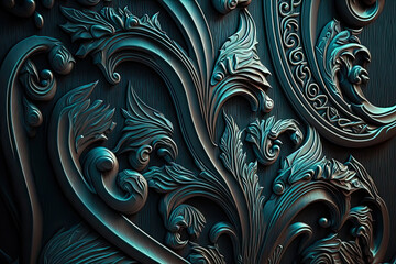 Illustration of a background with ornaments, aquamarine blue tones, generative AI
