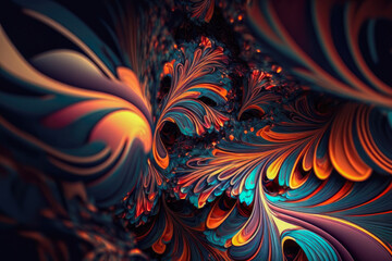 Abstract background wallpaper, orange, blue and red illustration, curves and wave shapes, generative AI