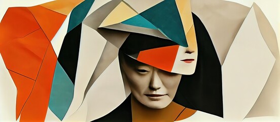 Abstract face portrait as a cubism art. Concept of creative shapes graphics with textured geometric shapes. Geometric face. Generative AI. 