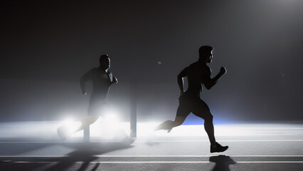 Fototapeta na wymiar men running at night, silhouette, workout, sport, healthy life, Generative AI