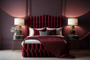  Red burgundy color in the premium rich bedroom, Generative AI