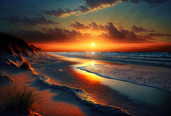 Beautiful beach at sunset