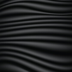 Abstract background of black fabric texture. Wallpaper luxury by soft curve of canvas and wave. Illustration background of black cloth and satin.