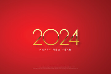 2024 Happy New Year elegant design - vector illustration of golden 2024 logo numbers on red background - perfect typography for 2024 save the date luxury designs and new year celebration.