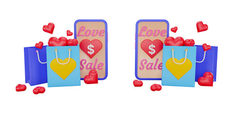 heart in shopping bag and smartphone