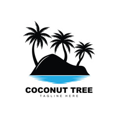 Coconut Tree Logo, Ocean Tree Vector, Design For Templates, Product Branding, Beach Tourism Object Logo