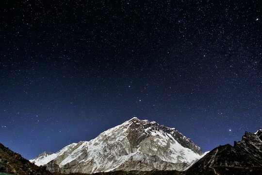 A starry night over Mt. Nuptse from Gorak Shep, Khumbu, Nepalese Himalayas