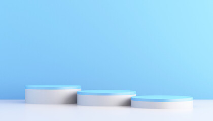 3d blue and white product podium mockup with minimal abstract background ,3d rendering