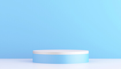 3d blue and white product podium mockup with minimal abstract background ,3d rendering