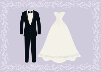 illustrated wedding dress and tuxedo background