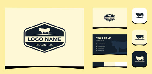 Template Logo Creative Meat, Restaurant, cow slaughter, Vintage concept. Creative Template with color pallet, visual branding, business card and icon.