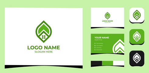 Template Logo Creative Home and Leaf, green concept. Creative Template with color pallet, visual branding, business card and icon.