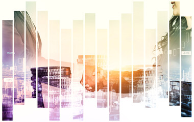 Business handshake on finance prosperity and money technology asset background . Economy and...