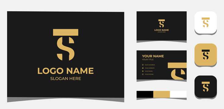 Template Logo Creative Initial T and S Luxury and gold concept. Creative Template with color pallet, visual branding, business card and icon.