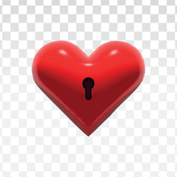 Vector realistic isolated Heart with a lock on the transparent background. Concept of Happy Valentine's Day.