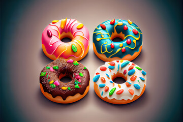 Five donuts glazed with sprinkles isolated on transparent background