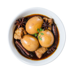 Thai food, Hard-boiled egg in brown sauce, Golden brown egg or Five spices egg