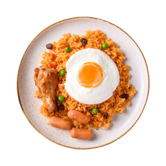 Fried rice with chicken, sausage and fried egg