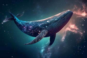 Fototapeta na wymiar Spacewhale flying in the sky with stars mighty abstract | Generative AI