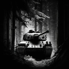 tank in the night- Created with Generative AI Technology - obrazy, fototapety, plakaty