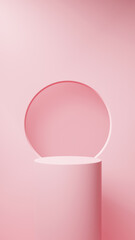 薄いピンク色の背景に台座。円形にくりぬいた背景。（縦長）