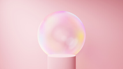 薄いピンク色の背景に台座。シャボン玉の背景。（横長）