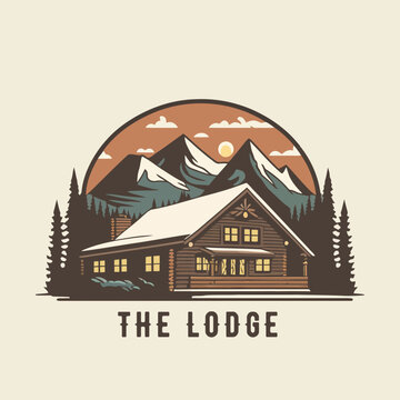 lodge badge logo, Wood cabin nature forest logo vector illustration