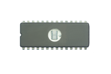 A top-veiw of a Eprom that open a UV eraser for reflash a program.