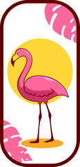 Rectangle shape with flamingo and tropical leaf