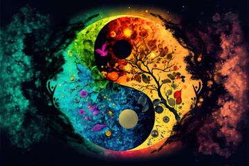 A spectrum of nature: colorful yin-yang plants in harmony Generative AI - obrazy, fototapety, plakaty