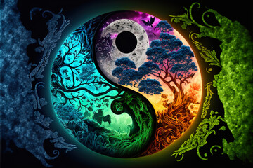 Obraz na płótnie Canvas Harmonious balance: color-drenched yin-yang plant world Generative AI