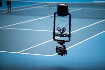 spider cam at the tennis, spidercam taking footage