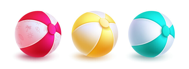 Beach ball summer vector set. Summer beach ball elements in colorful and pattern design for fun and enjoy holiday vacation. Vector illustration summer element collection.
