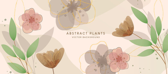 Abstract plants vector background. Abstract plants text with flowers and leaves elements in vintage design. Vector illustration abstract background.
