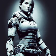 Fototapeta na wymiar Futuristic female warrior. Generative AI Art.