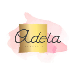 Elegant logo with watercolor texture and gold glitter