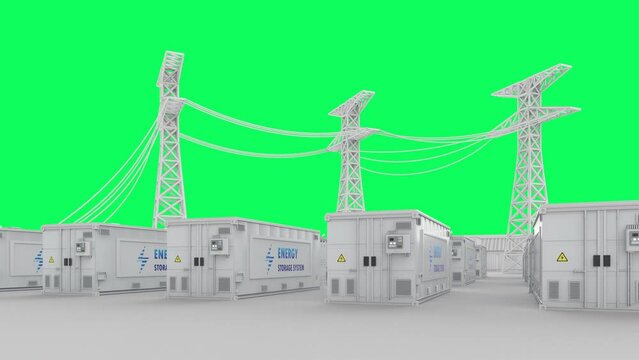 Energy storage system or battery container unit with smart industrial estate park for infrastructure development 4k footage