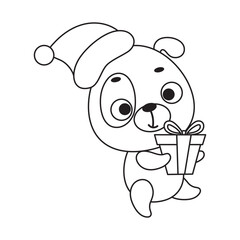 Coloring page cute little dog carries gift box. Coloring book for kids. Edudogional activity for preschool years kids and toddlers with cute animal. Vector stock illustration