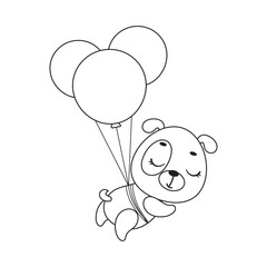 Coloring page cute little dog flying on balloons. Coloring book for kids. Edudogional activity for preschool years kids and toddlers with cute animal. Vector stock illustration